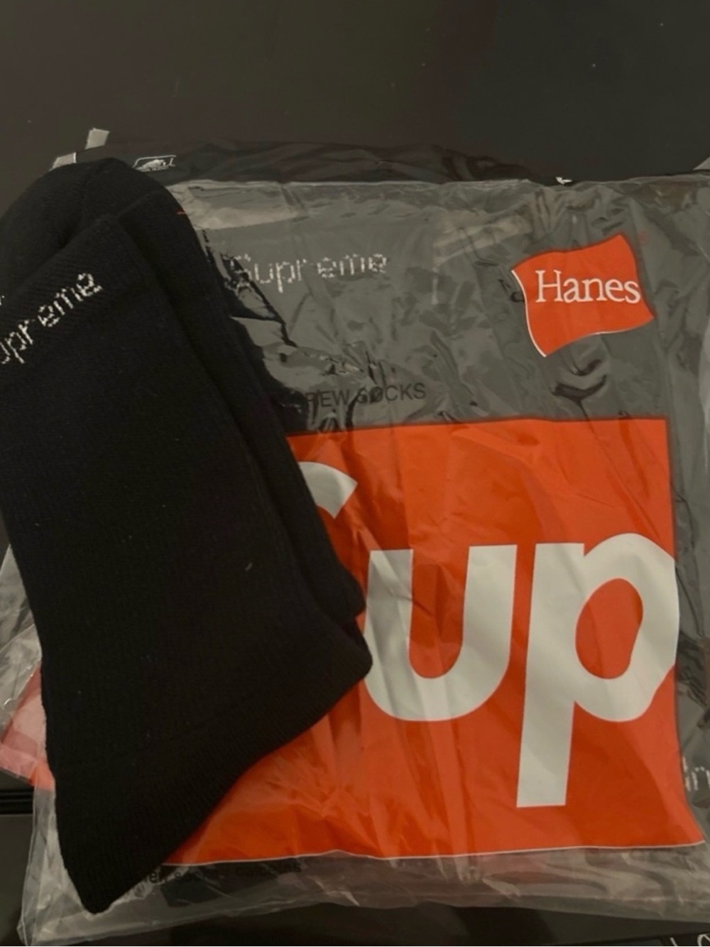 Hanes x Supreme Black Crew Socks - Classic Black Comfort